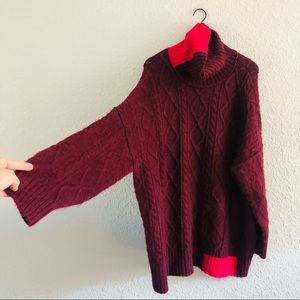 Free People Burgundy Pink Turtleneck Knit Sweater